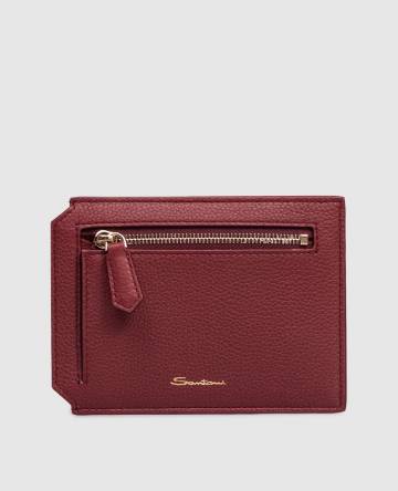 Бордовый кожаный картхолдер с логотипом