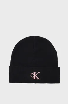 Женская черная шапка MONOGRAM EMBRO BEANIE Черный ONESIZE Calvin Klein K60K612319