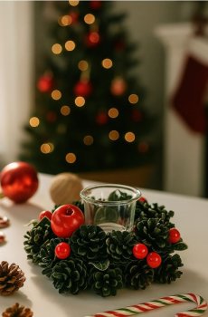 Різдвяний декоративний вінок зі свічником - блідо-зелений