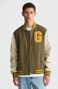 Мужской оливковый бомбер LIGHT VARSITY JACKET Оливковый M Gant 7006395