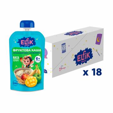 Упаковка Детская фруктовая каша Elfik Magic Витаминный микс и мультизлак, без добавления сахара, от 6 месяцев, 18*110 г Упаковка Детская фруктовая каша Elfik Magic Витаминный микс и мультизлак, без добавления сахара, от 6 месяцев, 18*110 г