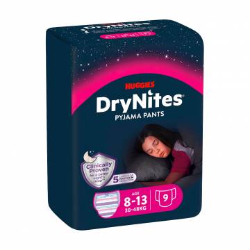 Ночные трусики-подгузники Huggies DryNites для девочек, 8-13 лет, (30-48 кг), 9 шт Ночные трусики-подгузники Huggies DryNites для девочек, 8-13 лет, (30-48 кг), 9 шт