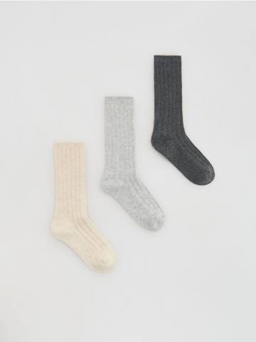 Reserved - Довгі шкарпетки, набір з 3 - бежевий - 630FA-08X