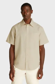 Мужская бежевая льняная рубашка LINEN COTTON S/S SHIRT Бежевый M Calvin Klein Jeans J30J327296