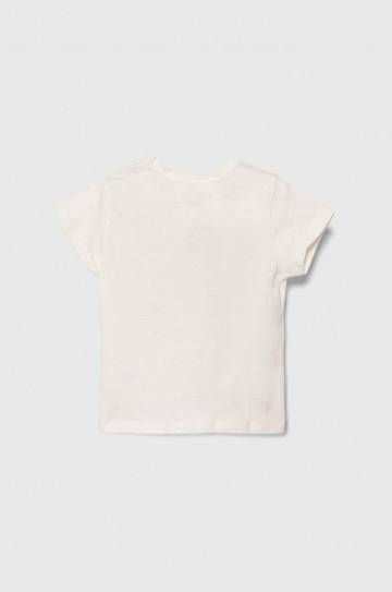 Детская хлопковая футболка United Colors of Benetton цвет бежевый с принтом Детская хлопковая футболка United Colors of Benetton цвет бежевый с принтом