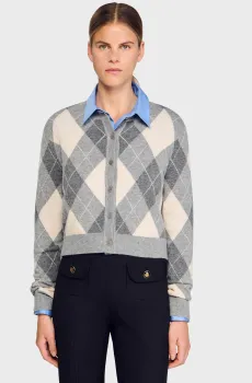 Женский шерстяной кардиган с узором Разноцветный M Sandro SFPCA01309_Grey