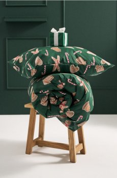 Різдвяна постільна білизна з принтом пряників та солодощів - синьо-зелений