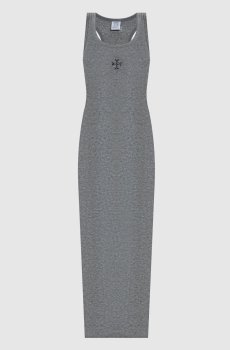 Серое платье миди в рубчик
