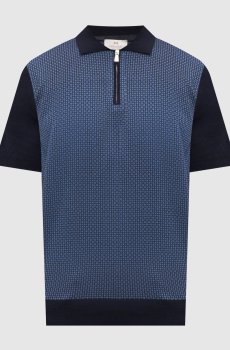 Синее поло с шелком в узор