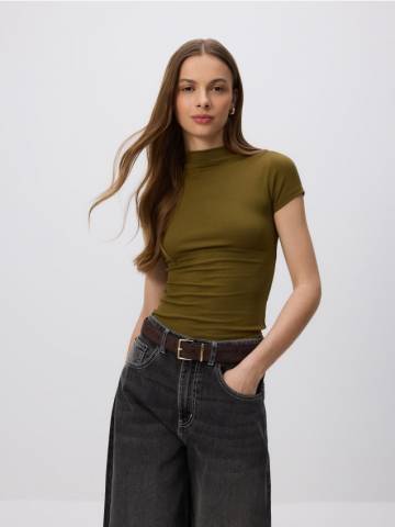 Reserved - Футболка слім фіт з віскози - оливковий - 432GA-91X