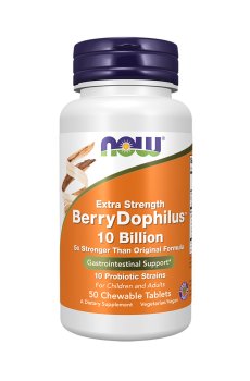Пробиотики Дофилус для детей и взрослых NOW foods Berry Dophilus 10 Billion, 50 жевательных таблеток