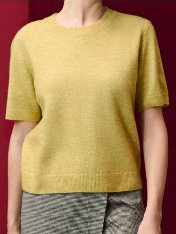 Вязана блузка з короткими рукавами - гірчичний Вязана блузка з короткими рукавами - гірчичний