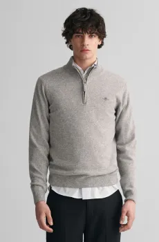 Мужская серая шерстяная кофта SUPERFINE LAMBSWOOL HALF ZIP Серый 3XL Gant 87213