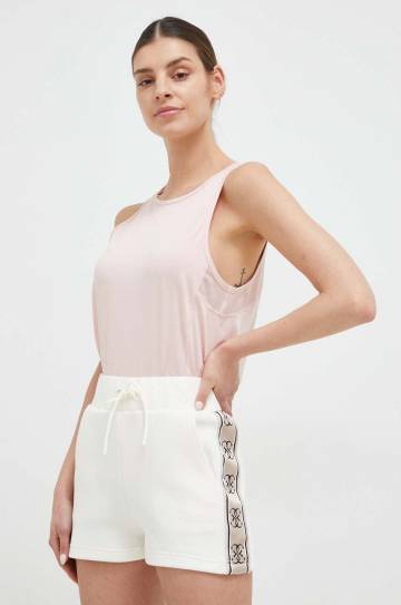 Шорты Guess женские цвет бежевый с аппликацией средняя посадка Шорты Guess женские цвет бежевый с аппликацией средняя посадка