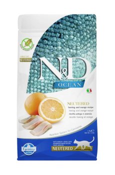 Беззерновой сухой корм для стерилизованных взрослых кошек Farmina N&D Ocean Neutered Adult с сельдью и апельсином, 1.5 кг