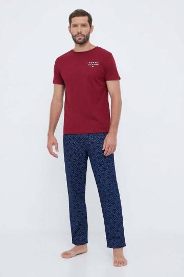 Хлопковая футболка lounge Tommy Hilfiger цвет бордовый меланж Хлопковая футболка lounge Tommy Hilfiger цвет бордовый меланж