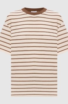 Бежевая футболка с шелком в полоску