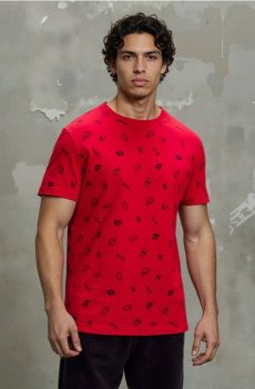 Візерункова бавовняна футболка - червоний