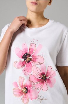 Бавовняна футболка з принтом - кремовий