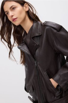 Reserved - Шкіряна куртка в стилі байкер - темно коричневий - 934JM-89X