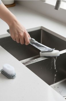 Щітка для чищення з дозатором рідини та двома насадками - сірий