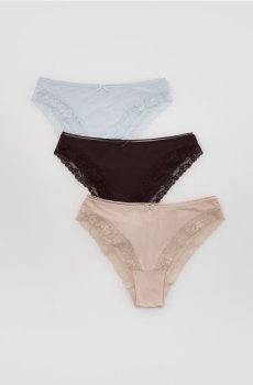 Reserved - Трусики з додаванням бавовни з мереживним оздобленням, 3 штук - бежевий - 829HQ-08X