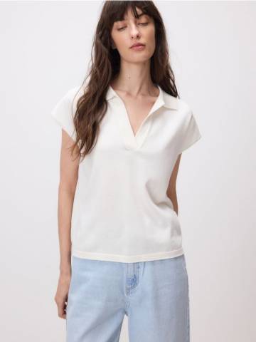 Reserved - Блузка з відкритим коміром - кремовий - ZR186-01X