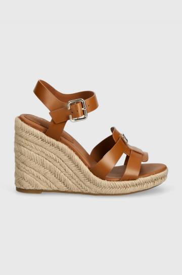 Кожаные сандалии Tommy Hilfiger ESPADRILLE HIGH WEDGE LEATHER цвет коричневый FW0FW07925 Кожаные сандалии Tommy Hilfiger ESPADRILLE HIGH WEDGE LEATHER цвет коричневый FW0FW07925