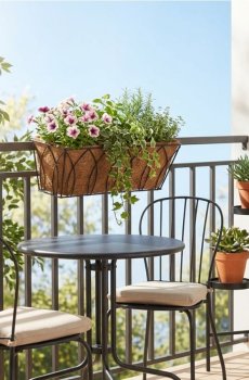 Металеве садове кашпо з корковою вкладкою - чорний