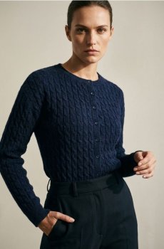Кардиган з декоративним в’язаним візерунком - темно-синій