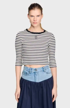 Женский белый лонгслив в полоску Белый 38 Sandro SFPTS01809_Navy Blue