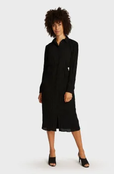 Женское черное платье PLEATED LS MIDI SHIRT DRESS Черный XS Calvin Klein K20K208088