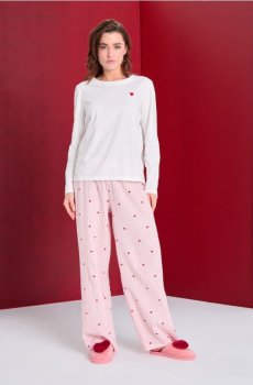Бавовняна двочастинна піжама з принтом - кремовий