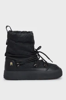 Женские черные луноходы с узором LACE-UP MONOGRAM SNOWBOOT Черный 37 Tommy Hilfiger FW0FW08430