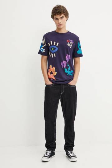 Хлопковая футболка Desigual DAKOTAN мужская цвет синий узорный 24WMTK33 Хлопковая футболка Desigual DAKOTAN мужская цвет синий узорный 24WMTK33