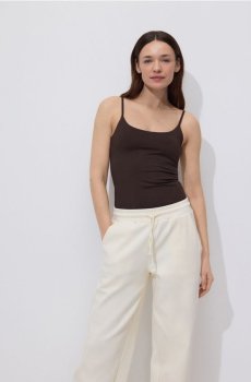 Reserved - Гладкий топ на бретелях - темно коричневий - 311HT-89X