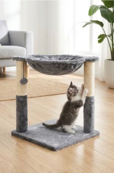 Когтеточка для кота з лежанкою та підвісною іграшкою - сірий