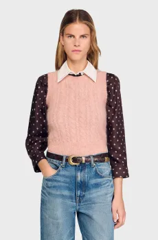 Женский розовый шерстяной жилет Розовый S Sandro SFPPU02712_Poudre Pink