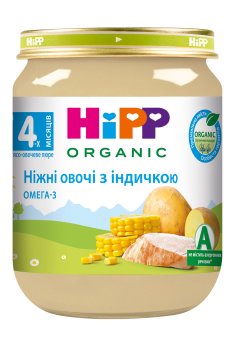 Детское мясо-овощное пюре HiPP Нежные овощи с индейкой, с 4 месяцев, 125 г