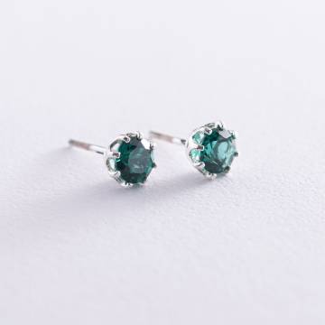 Серебряные серьги - пусеты (синт. турмалин) 122821 Серебряные серьги - пусеты (синт. турмалин) 122821