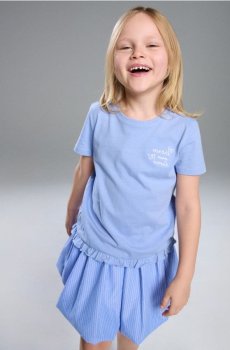 Бавовняна футболка з вишитим написом - light blue