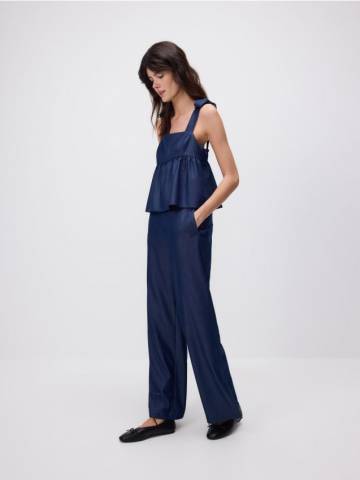 Reserved - Штани wide leg з розрізом - темно-синій - YS789-59J Reserved - Штани wide leg з розрізом - темно-синій - YS789-59J