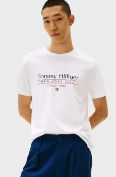 Мужская белая футболка HILFIGER CENTER STACK TEE Белый M Tommy Hilfiger MW0MW38621