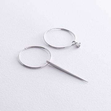 Серебряные серьги - кольца "Асимметрия" 4853 Серебряные серьги - кольца "Асимметрия" 4853