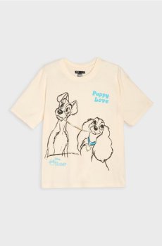 Бавовняна футболка з принтом Lady and the Tramp - нюдовий