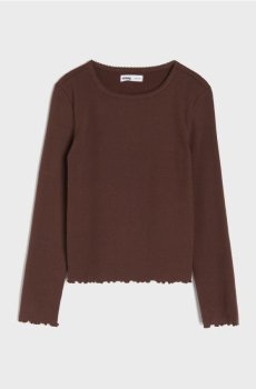 Рифлена блузка - темно коричневий