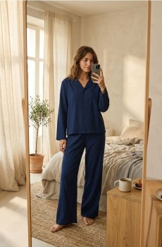 Однотонна двокомплектна піжама - темно-синій