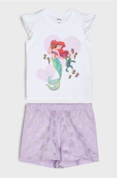 Бавовняна двочастинна піжама з принтом Disney Princess Ariel - білий