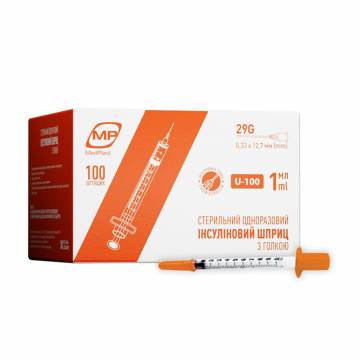 Шприц инъекционный инсулиновый MedPlast U-100, размер 29G, 0.33*12.7 мм, 1 мл (100 шт) Шприц инъекционный инсулиновый MedPlast U-100, размер 29G, 0.33*12.7 мм, 1 мл (100 шт)