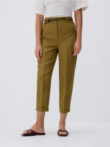 Reserved - Штани зі стрілками з додаванням льону - світло-оливковий - YH564-81X